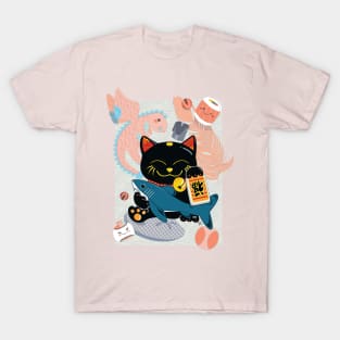 Black Lucky Cat and his Favorite Things T-Shirt